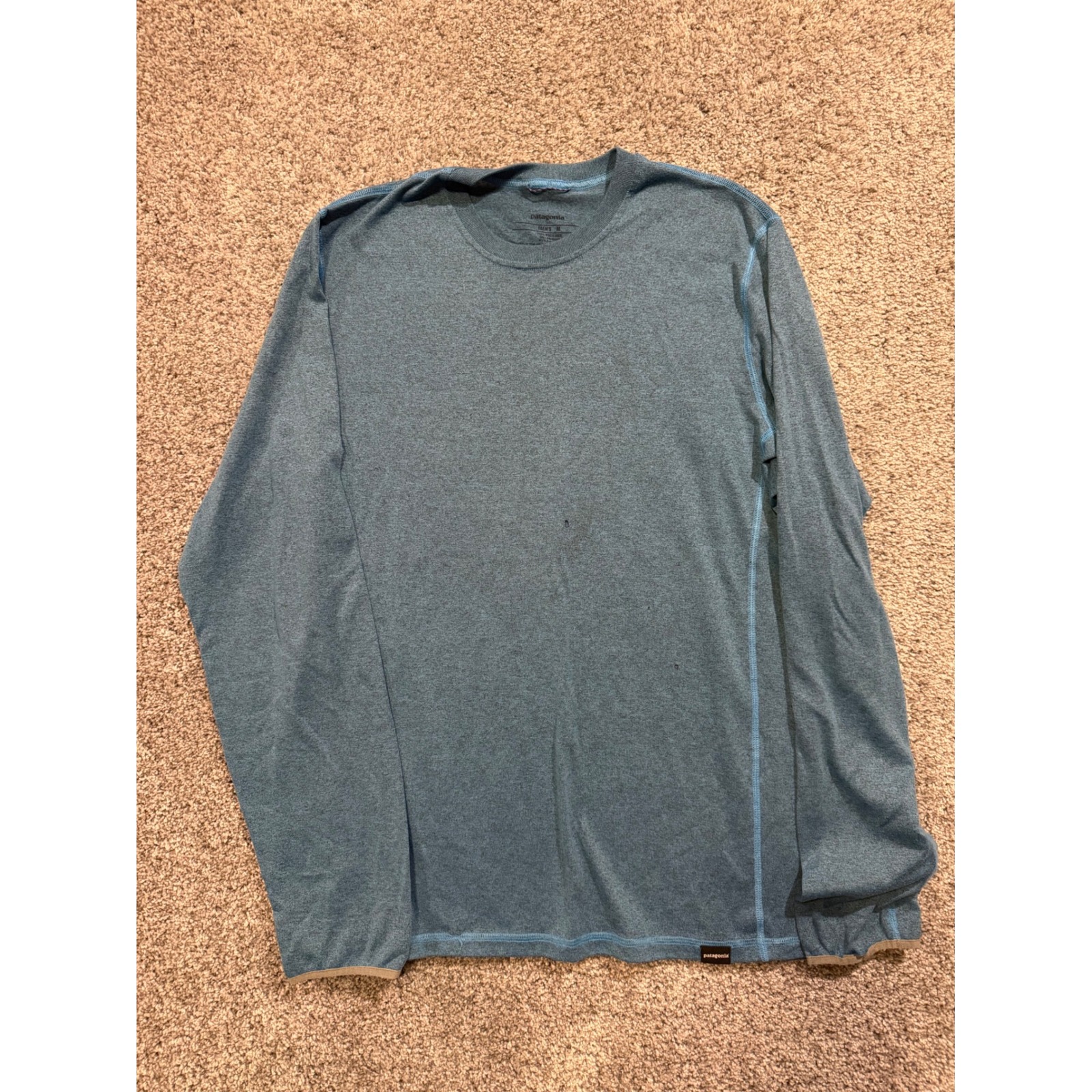 Patagonia Shirt Mens M Blue Capilene Daily Long Sleeve Fitz Roy Trout Fishing *